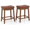 imageGiantex Bar Stools Set of 2 25quot Counter Height Bar Stools wSaddle Seat Footrest Rivet Button Tufted Rubber Wood Frame Upholstered PU Leather Backless Barstools for Kitchen Dining Room Pub1