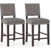 imageGiantex Bar Stools Set of 2 26quot Counter Height Stools with Solid Rubber Wood Legs Footrest Modern Linen Fabric Bar Dining Chairs Rivet Upholstered Barstools for Kitchen Island Dining Room Grey1