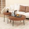 imageGiantex Boho Round Coffee Table Set of 2 Sofa Side Nesting Table with Solid Pine Wood Top Metal Legs ampamp Adjustable Foot Pads 315quot D Large Table Set for Living Room Radial Pattern NaturalBrown