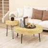 imageGiantex Boho Round Coffee Table Set of 2 Sofa Side Nesting Table with Solid Pine Wood Top Metal Legs ampamp Adjustable Foot Pads 315quot D Large Table Set for Living Room Radial Pattern NaturalNatural