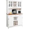 imageGiantex Buffet Hutch Cabinet Kitchen Hutch Sideboard Buffet Cabinet on Storage Island Wood Kitchenware Server with 3 Large Drawers and 9 Wine Bottle Modules WhiteWhite