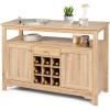 imageGiantex Buffet Server Sideboard Console Wood Dining Table Cupboard Table with 2 Cabinets 1 Drawer and 9 Wine Cabinets Storage Organizer Kitchen and Dining Room GrayNatural
