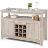 imageGiantex Buffet Server Sideboard Console Wood Dining Table Cupboard Table with 2 Cabinets 1 Drawer and 9 Wine Cabinets Storage Organizer Kitchen and Dining Room GrayGrey
