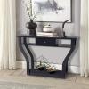 imageGiantex Console Hall Table for Entryway Small Space Sofa Side Table with Storage Drawer and Shelf Home Office Living Room Furniture Narrow Accent Hall Table Black