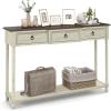 imageGiantex Console Table with 3 Storage Drawers  Entry Table Rustic Farmhouse Entryway Table with Open Storage Shelf Solid Wood Legs Long Sofa Table for Living Room Hallway Narrow Console Table