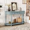 imageGiantex Console Table with Storage 52 Long Sofa Table with 2 Drawers Open Shelf Solid Wood Legs Narrow Entryway Table Vintage Behind Couch Entry Table for Living Room Hallway Foyer