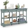 imageGiantex Console Table with Storage 58 Long Sofa Table with 3 Drawers ampamp Open Shelves Solid Wood Legs Narrow Entryway Table Vintage Behind Couch Table for Living Room Hallway Entry Table BlueBlue