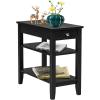 imageGiantex End Table with Drawer Narrow Side Table with 2Tier Open Storage Shelves Slim Side End Table Compact Nightstand Bedside Table for Living Room Bedroom Small Space BlackBlack