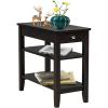 imageGiantex End Table with Drawer Narrow Side Table with 2Tier Open Storage Shelves Slim Side End Table Compact Nightstand Bedside Table for Living Room Bedroom Small Space BlackEspresso