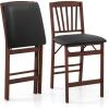 imageGiantex Folding Counter Height Bar Stools Set of 2 245quot Farmhouse Barstools wPadded Back ampamp Seat Footrest Rubber Wood Legs No Assembly Needed Upholstered Bar Dining Chairs for Kitchen IslandBrown  Blackslat Back