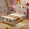imageGiantex Full Size Bed Frame with Storage Headboard ampamp Footboard Solid Wood LED Bed wCharging Station White Full Bed Frame for Kids Teens ampamp Adults No Box Spring Needed WhiteFull