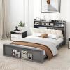 imageGiantex Full Size Bed Frame with Storage Modern Platform Bed with Upholstered Headboard ampamp Storage Footboard Wood Full Bed with Wood Slat Support No Box Spring Needed Grey ampamp Beige