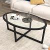 imageGiantex Glass Coffee Table 465quot Oval Accent Sofa Tea Table with Tempered Glass Top Cross Base ampamp Acacia Wood Legs Simple Modern Cocktail Center Table for Living Room Home Office Black