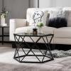 imageGiantex Hexagonal Glass Coffee Table End Table wTempered Glass Top ampamp Sturdy Metal Legs Modern Center Table Geometric Small Glass Table for Living Room Reception Room Black