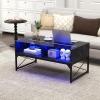 imageGiantex LED Coffee Table High Gloss Coffee Tables with 4 Storage Cubes 20Color Lights Remote Control Faux Marble ampamp Tempered Glass Top Modern Accent Rectangle Center Table for Living Room BlackBlack