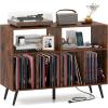 imageGiantex Large Record Player Stand with Charging Station Turntable Stand with Open Shelves ampamp Compartments Record Player Table with Raised Leg Vinyl Record Storage for Living Room Rustic BrownRustic Brown