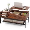 imageGiantex Lift Top Coffee Table Coffee Table with Storage Shelf and Hidden Compartment Wood Lift Tabletop Industrial Dining Center Tables for Living Room Reception Room Apartment Rustic BrownRustic Brown