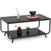 imageGiantex Marble Coffee Table 42 Modern Faux Marble Top Coffee Table with Metal Frame 2Tier Living Room Sofa Side Table with Storage Shelf Rectangular Accent Table for Living Room Office Black