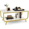 imageGiantex Marble Coffee Table 42 Modern Faux Marble Top Coffee Table with Metal Frame 2Tier Sofa Side Table with Storage Shelf Rectangular Accent Table for Living Room Office White ampamp Gold