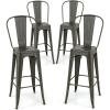 imageGiantex Metal Bar Stools Set of 4 30quot Bar Height Modern Industrial Barstools wRemovable Bucket Back ampamp Footrest High Back Bar Dining Chairs with Rubber Foot Pads for Kitchen Home Bar BlackCharcoal Grey