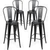 imageGiantex Metal Bar Stools Set of 4 30quot Bar Height Modern Industrial Barstools wRemovable Bucket Back ampamp Footrest High Back Bar Dining Chairs with Rubber Foot Pads for Kitchen Home Bar BlackBlack