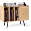 imageGiantex Mid Century Record Player Stand with Charging Station Rattan Turntable Stand with Storage Cabinet ampamp Adjustable Shelf Boho Record Player Table Vinyl Record Storage for Living Room BedroomNatural