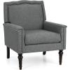 imageGiantex MidCentury Modern Accent Chair Grey Linen Fabric Upholstered Armchair wRubber Wood Legs Nailhead Trim Max Load 440 Lbs Comfy Single Sofa Side Chair for Living Room BedroomGrey