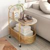 imageGiantex Mobile Glass Coffee Table 2Tier Modern Cocktail Table with Bear Pattern Storage Basket ampamp Metal Frame Sofa Side Tea Table on Lockable Wheels Center Table for Living Room Bedroom WhiteGolden