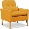 imageGiantex Modern Accent Chair MidCentury Linen Fabric Armchair wLumbar Pillow Back ampamp Seat Cushion Comfy Single Sofa Chair with Rubber Wood Legs for Living Room Bedroom Reading Room BeigeYellow