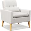 imageGiantex Modern Accent Chair MidCentury Linen Fabric Armchair wLumbar Pillow Back ampamp Seat Cushion Comfy Single Sofa Chair with Rubber Wood Legs for Living Room Bedroom Reading Room BeigeBeige