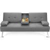 imageGiantex Modern Convertible Futon Sofa Bed Linen Upholstered Sofa Sleeper wMetal Leg Removable Armrests 2 Cup Holders Backrest Adjustable Folding Sofa Bed for Apartment Light Gray