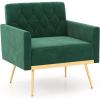 imageGiantex Modern Velvet Accent Chair  MidCentury Upholstered Single Sofa Chair wButton Tufted Back Golden Metal Legs Adjustable Foot Pads Comfy Living Room Armchair for Bedroom Dark GreenEmerald Green
