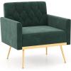 imageGiantex Modern Velvet Accent Chair  MidCentury Upholstered Single Sofa Chair wButton Tufted Back Golden Metal Legs Adjustable Foot Pads Comfy Living Room Armchair for Bedroom Dark GreenDark Green