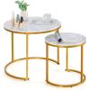 imageGiantex Nesting Coffee Table Set of 2 Round Stacking Side Tables with Wooden Tabletop ampamp Powder Coated Steel Frame Space Saving Vintage End Tables for Living Room Balcony Office GoldenGolden