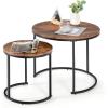 imageGiantex Nesting Coffee Table Set of 2 Round Stacking Side Tables with Wooden Tabletop ampamp Powder Coated Steel Frame Space Saving Vintage End Tables for Living Room Balcony Office GoldenRustic Brown
