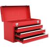 imageGiantex Portable Steel Tool Box 205 Toolbox w 3 Drawers ampamp Top Storage Tray Tool Storage Chest wDouble Latch System Ball Bearing Drawer Slides EVA Liners ampamp Carrying Handle Red