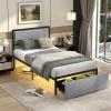 imageGiantex Queen Bed Frame with LED Lights and 2 Storage Drawers Upholstered LED Platform Bed with Linen Fabric Headboard Metal Slats Support No Box Spring Needed Light up Bed Frame GreyTwin