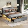 imageGiantex Queen Bed Frame with LED Lights and 2 Storage Drawers Upholstered LED Platform Bed with Linen Fabric Headboard Metal Slats Support No Box Spring Needed Light up Bed Frame GreyQueen