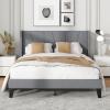 imageGiantex Queen Bed Frame with Wingback Headboard Modern Upholstered Platform Bed with 2 Side Storage Pockets and Wooden Slats No Box Spring Needed Bed Frame Queen Size Grey Queen GT10704HUGrey