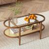 imageGiantex Rattan Coffee Table 2Tier Oval Wood Tea Table with Tempered Glass Tabletop ampamp PE Rattan Storage Shelf 40quot Boho Cocktail Tables Mid Century Modern Center Table for Living Room Office BlackBrown