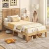 imageGiantex Rattan Twin Bed Frames with Rattan Headboard Boho Solid Wood Platform Bed with Wooden Slats 12 Inch Twin Bed Frame with Storage Underneath for Kids Adults No Box Spring Needed Natural