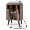 imageGiantex Record Player Stand Turntable Stand with Charging Station MidCentury Modern Nightstand with 4 Storage Compartments Vinyl Record Cabinet for Living Room Bedroom Rustic BrownRustic Brown