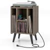 imageGiantex Record Player Stand Turntable Stand with Charging Station MidCentury Modern Nightstand with 4 Storage Compartments Vinyl Record Cabinet for Living Room Bedroom Rustic BrownGrey Oak