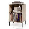 imageGiantex Record Player Stand with Charging Station Turntable Stand with Storage Cabinet Record Player Shelf with Metal Legs Vinyl Record Storage up to 150 Albums for Living Room Bedroom BlackOak