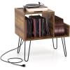 imageGiantex Record Player Stand with Charging Station Turntable Stand with Vinyl Divider ampamp Display Shelf Midcentury Modern End Table Holds Up to 150 Albums Vinyl Record Storage Cabinet for Living RoomRustic Brown