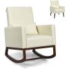 imageGiantex Rocking Chair Fabric High Back Armchair with Waist PillowWooden Tapered ampamp Rocking Dual Legs Multifunctional Upholstered Accent Chair for Nursery Living Room Bedroom Rocker1 BeigeBeige