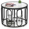 imageGiantex Round Glass Coffee Table 2Tier Modern Side Sofa Tea Table with Tempered Glass Top ampamp Oval Swivel Brackets 24quot Circle Cocktail Tables Accent Center Table for Living Room Office GoldBlack