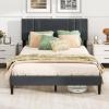 imageGiantex Twin Bed Frames with Headboard Modern Upholstered Platform Bed Frame with Vertical Channel Tufted Headboard Wooden Slats Support No Box Spring Needed GrayQueen