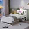 imageGiantex Twin Bed Frames with Storage Headboard Wood Platform Bed with Charging Station ampamp LED Light Single Bed with Slats Support UnderBed Space Twin Bed Frames for Kids Girls Boys WhiteWhite
