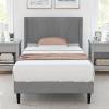 imageGiantex Twin Bed Frames with Wingback Headboard Modern Linen Upholstered Platform Bed with Wooden Slats Support No Box Spring Needed Twin Bed Frames for Kids GreyDiagonal Channel Tufting